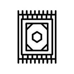 Geometric prayer rug or carpet with central hexagon motif and fringe colorful vector icon