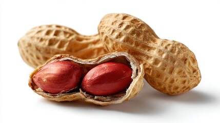 Two peanuts in their shells isolated on white background