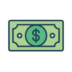Stylized illustration of a United States dollar bill with rounded corners colorful vector icon
