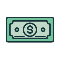 Vector illustration of a dollar bill with currency symbol in the center colorful vector icon