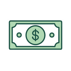 Iconic Green Dollar Bill Illustration Representing Currency and Financial Transactions colorful vector icon