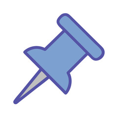 Blue thumbtack illustration with purple outline on a transparent background colorful vector icon