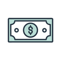 Stylized illustration of a light teal dollar bill with navy trim, simple design colorful vector icon