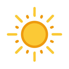 Stylized depiction of a bright yellow sun radiating on a transparent background colorful vector icon