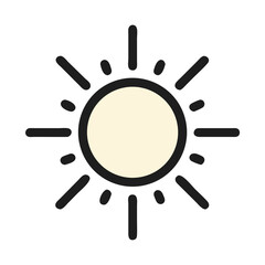 Simple line drawing of sun radiating light against a transparent background illustration colorful vector icon