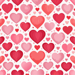 Seamless Pattern of Pink and Red Hearts on White Background for Love, Valentine's Day or Romantic Designs