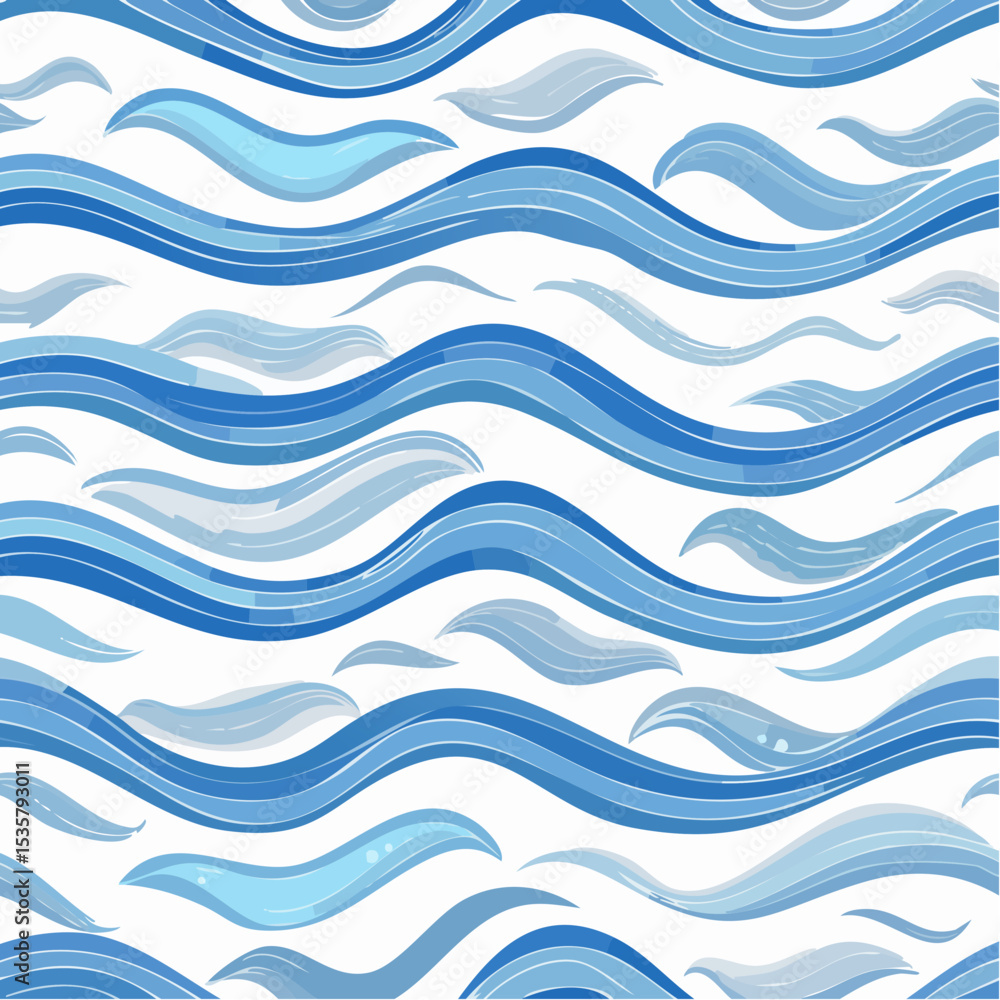 Poster seamless pattern of stylized blue ocean waves flowing with depth and movement on white background be