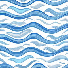 Fototapeta premium Seamless Pattern of Stylized Blue Ocean Waves Flowing with Depth and Movement on White Background Beautiful Nautical Design