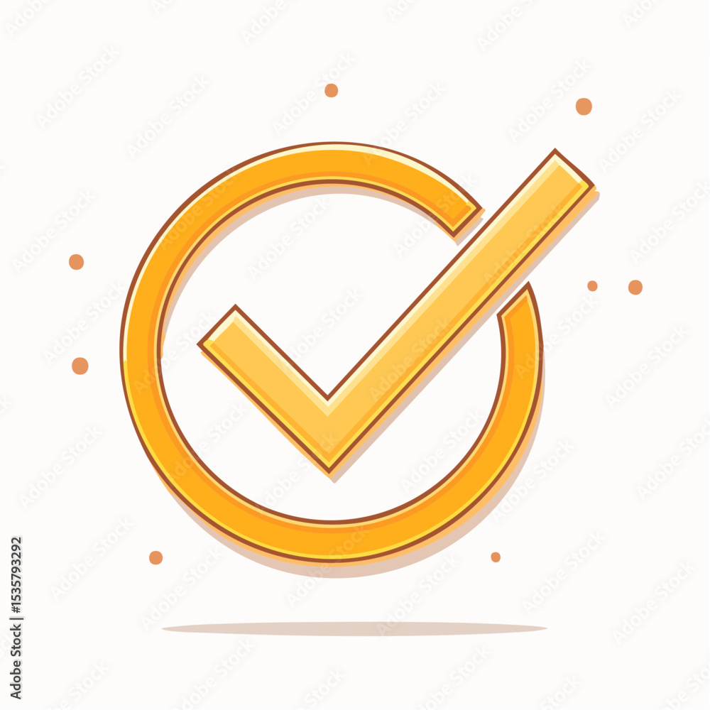 Aufkleber golden tick icon within circle for approval, confirmation and task completion