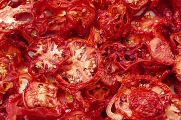 close up of homemade dried tomatoes,