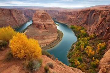 Horseshoe bend aerial view on white background