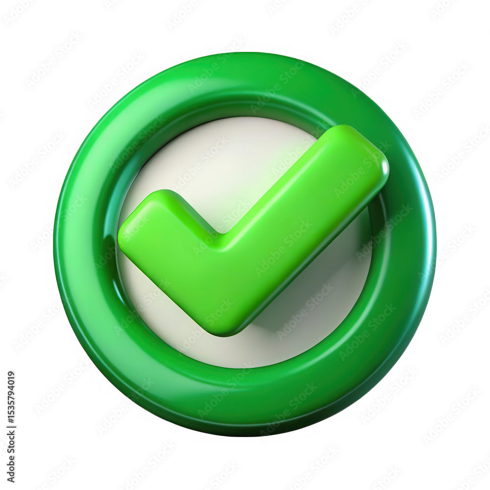 Poster 3d green checkmark icon in circle isolated on transparent background