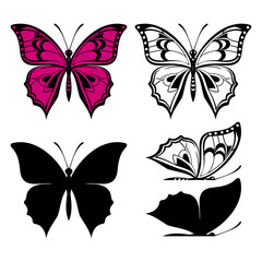 A beautiful collection of black butterfly silhouette vector art, this illustration set features nature-inspired insect designs perfect for spring decoration or a beauty tattoo
