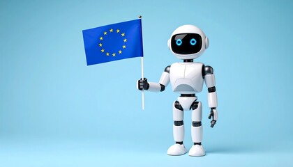 Robot holding EU flag
