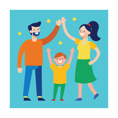 Parents and Children Celebrating with High Five Moment