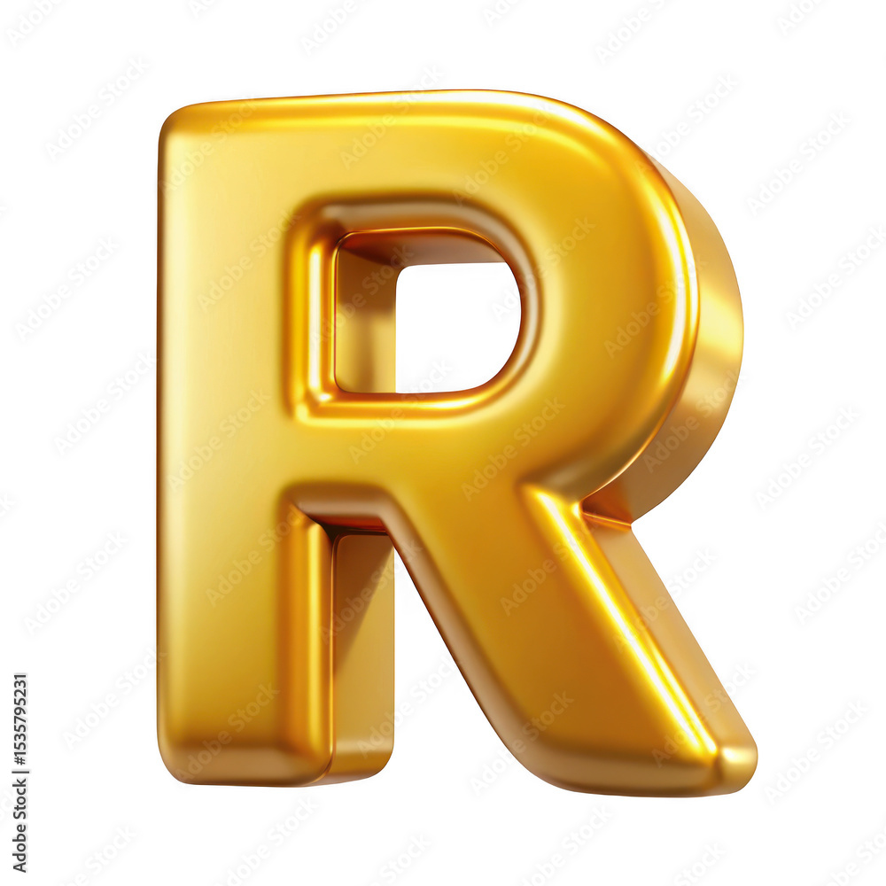 Fototapete 3d golden letter r realistic 3d render isolated on transparent background