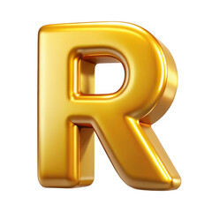 3d golden letter r realistic 3d render isolated on transparent background