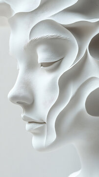 Abstract White Plaster Sculpture of a Woman s Face Profile