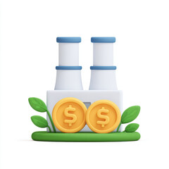 Eco friendly energy plant with coin emission, symbolizing green energy investment and sustainable power generation