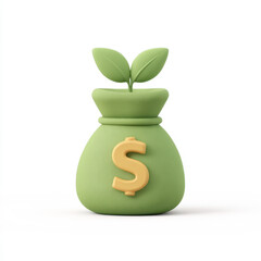 Money saving concept with green plant growing from money bag featuring dollar sign, symbolizing financial growth