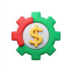 Colorful gear with dollar sign symbol representing financial management or economic control, with playful and modern design