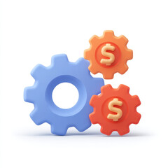 Colorful gears with dollar signs representing financial or economic mechanisms, symbolizing business operations, management