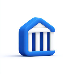 Inflatable bank or financial institution icon blue and white colors, symbolizing finance, economy, and banking concepts