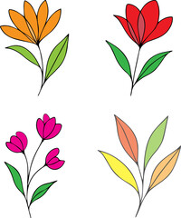 Minimalist Botanical Line Art – abstract colorful floral elements, thin black lines on a white background.