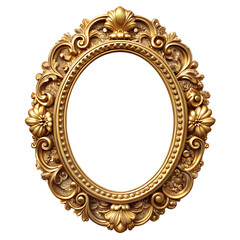 Elegant vintage oval frame with bold gold finish and ornate floral detailing isolated png