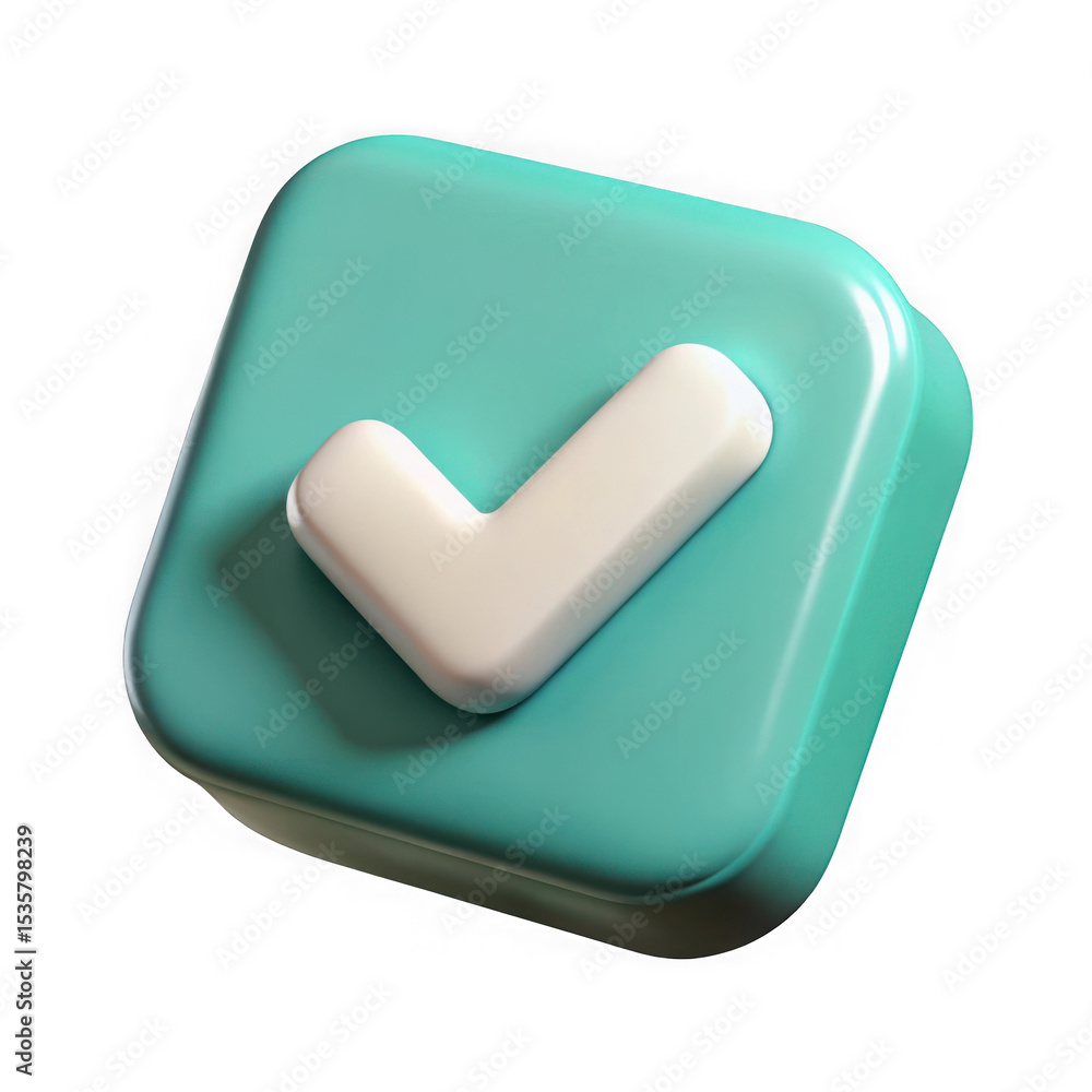 Aufkleber 3d render check mark icon teal square isolated on transparent background