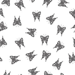 A Black and White Design of Black Butterflies Floating on a White Background creating a seamless pattern print