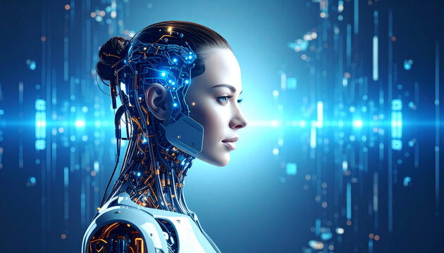 The Future of AI A Woman's Face Merging with Technology