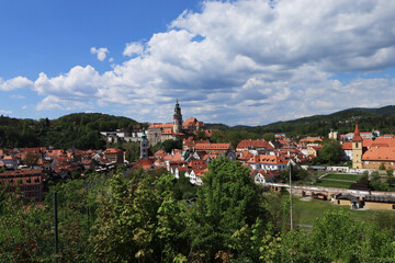 Fototapeta premium Panorama of Český Krumlov with Castle Tower
