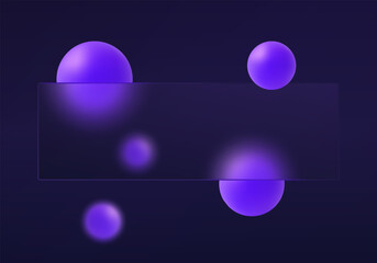 Dark glass morphism panel with glowing violet spheres