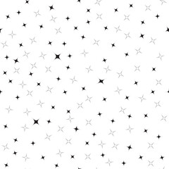 A Black and White Design of Black Stars Floating on a White Background creating a seamless pattern print