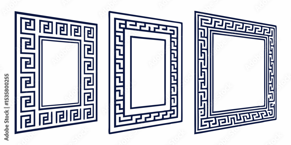 Poster three transparent greek key frames with perspective on a white background suitable for various desig