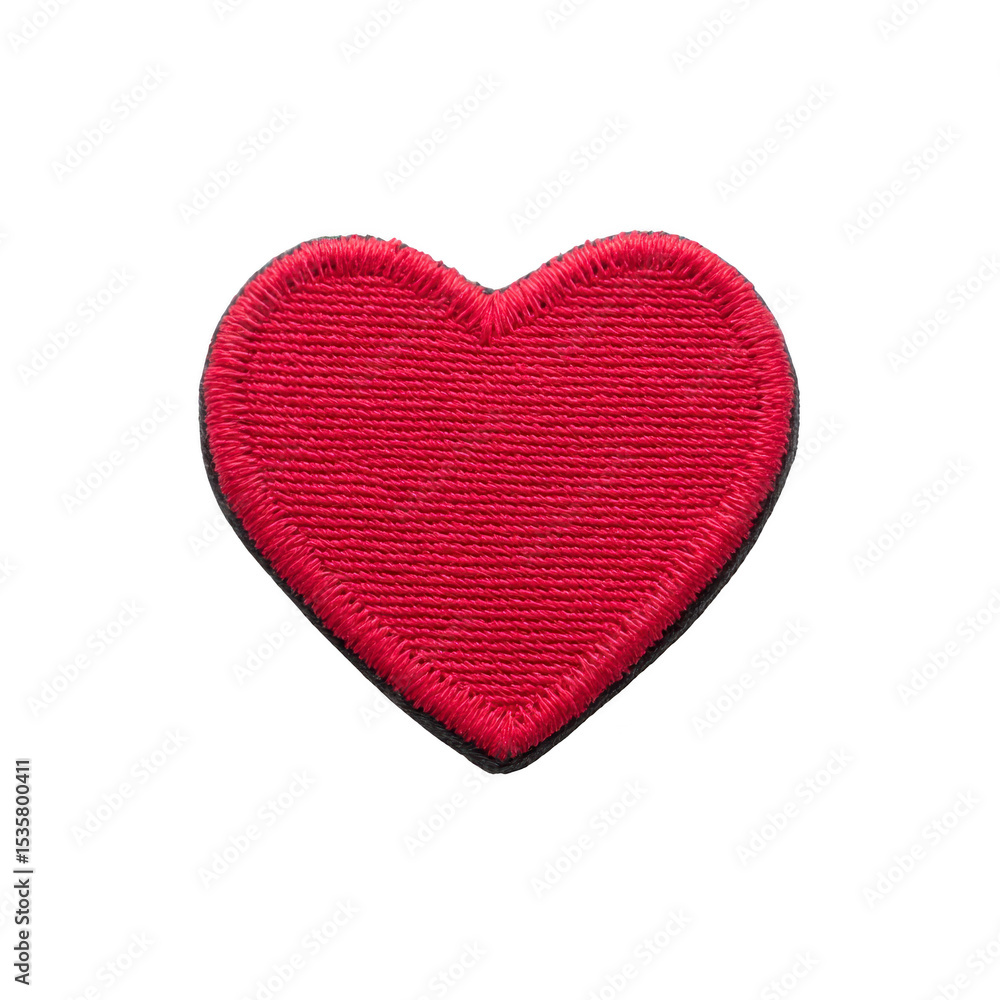 Aufkleber red embroidered heart patch on transparency background, symbolizing love and affection. patch featur