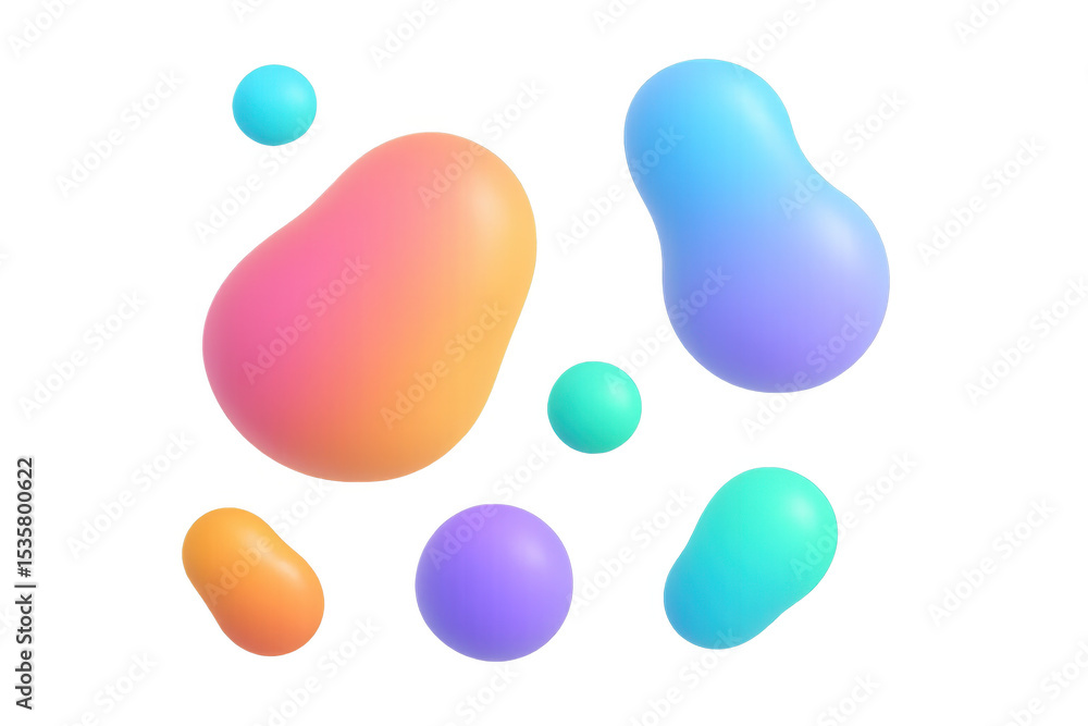 Poster colorful gradient shapes blending dynamically against transparent surface, representing contemporary