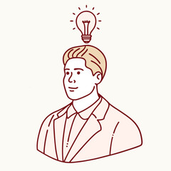 Young businessman has an idea with bright lightbulb shining above his head