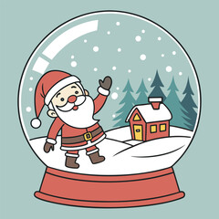 Charming Christmas Snow Globe Illustration Santa Claus in Winter Wonderland