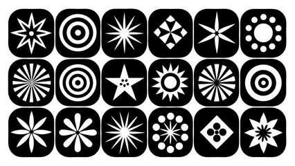 Collection of abstract geometric and circular design elements in bold black and white, perfect for decorative and graphic usage.