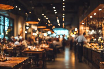 Blurred Restaurant Background with People - Generative AI.