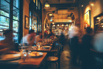 Blurred Restaurant Background with People - Generative AI.