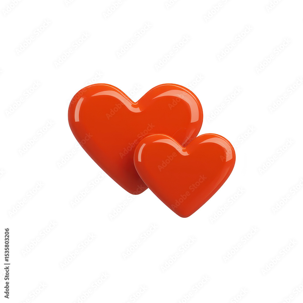 Aufkleber two glossy red hearts are intertwined, symbolizing love and connection. shiny surface reflects light