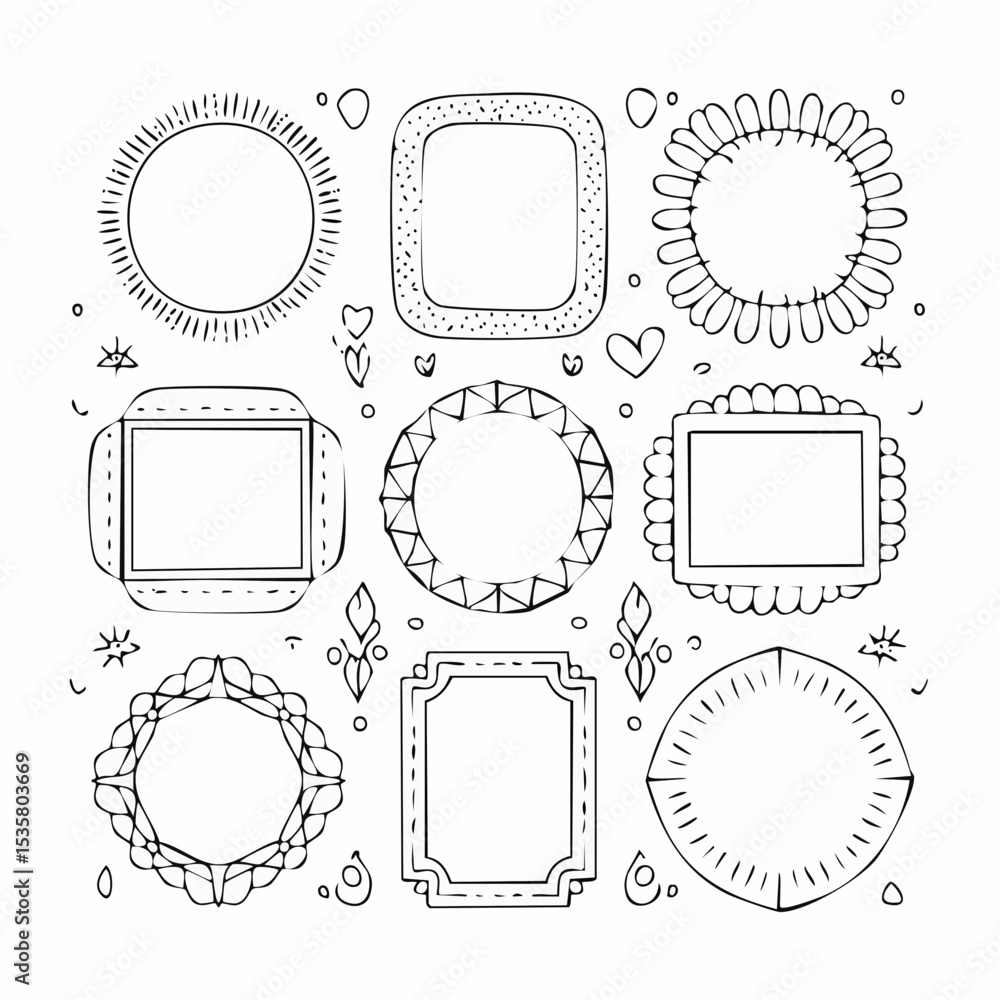 Poster hand-drawn frames and borders collection in various shapes for design elements
