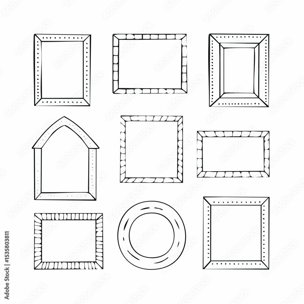 Poster hand drawn collection of various frame shapes and styles with empty space inside them