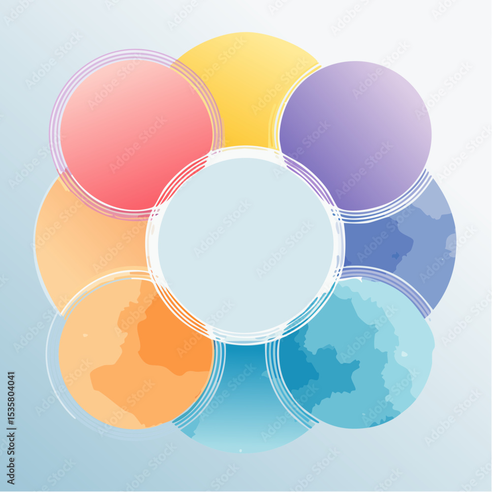 Poster colorful circular infographic design with overlapping elements and gradient background