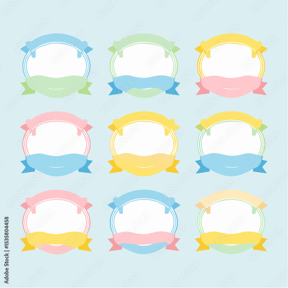 Poster colorful set of decorative circular frames with ribbons and blank space for text