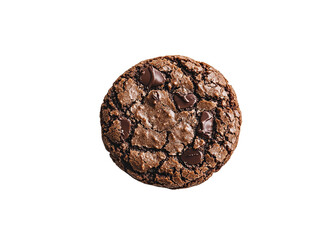 Photograph of a chocolate cookie on a white background, top view, in the style isolated on a transparent background in PNG format.