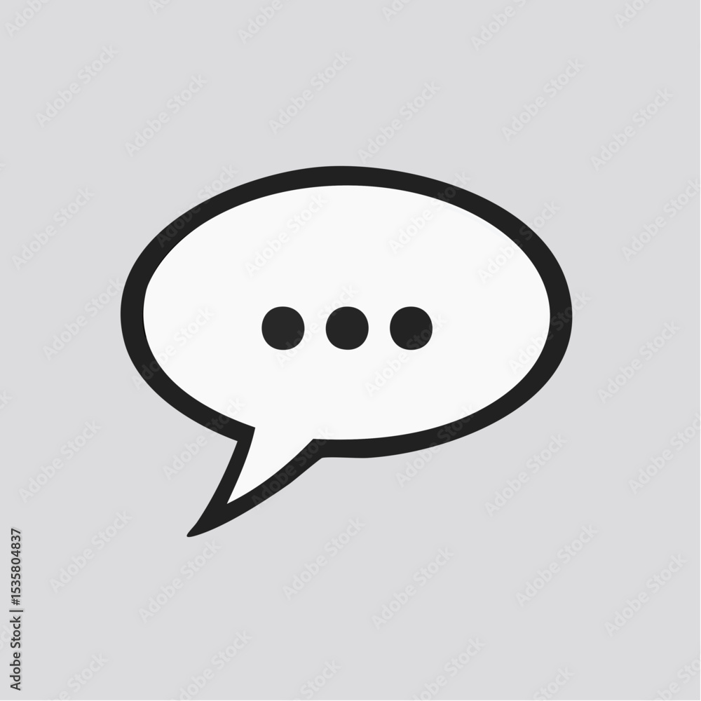 Poster simple vector illustration of a white speech bubble with three dots on a gray background